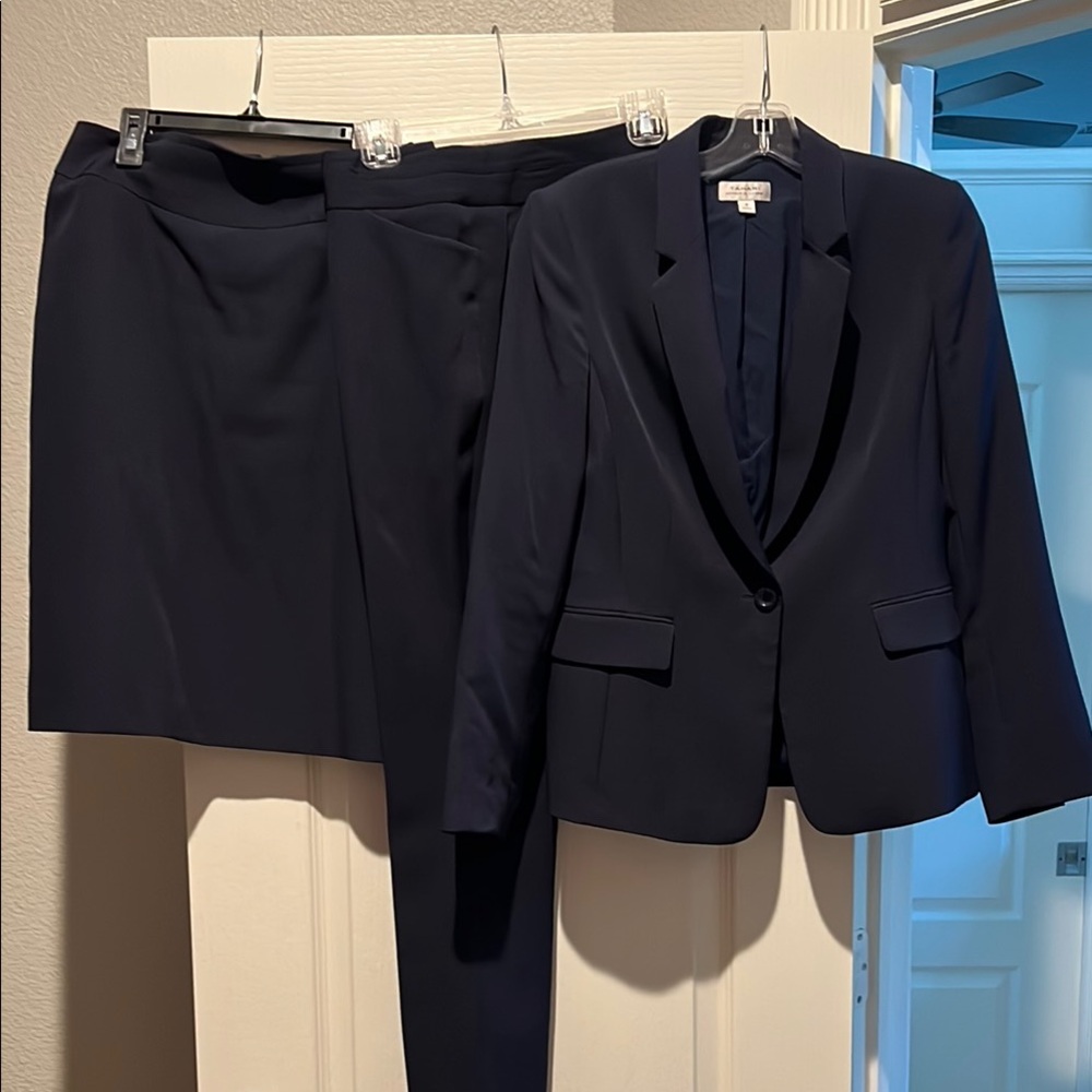 Tahari ASL Navy Blazer, Pant, and Skirt Set